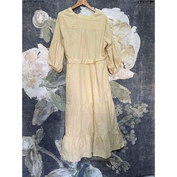 New Anthropologie Maeve Puff-Sleeved Midi Dress Size 18w Color Beige - Picture 8 of 8